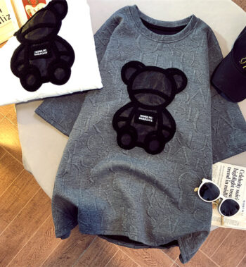 Little Bear Round Neck Short Sleeve T-Shirt 小熊圓領短袖寬鬆印花打底衫上衣潮